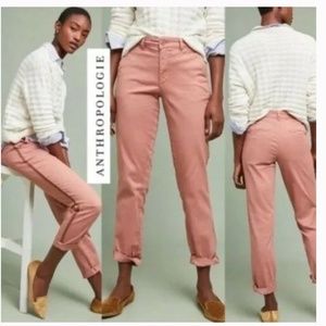 Anthropologie Relaxed Stiped Chino Pants Pink size 27